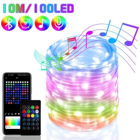 2023 RGB IC Christmas Fairy Light APP Control Bluetooth LED String Light Smart Music Rhythm Waterproof Xmas Light New Year Party (Ships From: CN, Emitting Color: 10M 100LED)
