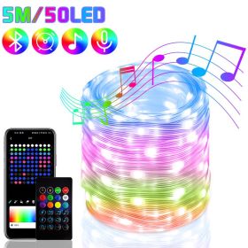 2023 RGB IC Christmas Fairy Light APP Control Bluetooth LED String Light Smart Music Rhythm Waterproof Xmas Light New Year Party (Ships From: CN, Emitting Color: 5M 50LED)