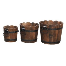 Outdoor Reinforced And Anticorrosive Chinese Fir Planting Pot Flower-Shaped Barrel Carbonized Color (Color: As Picture)
